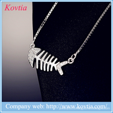 Ювелирные изделия yiwu 925 ожерелье стерлингового серебра ожерелья белого золота fishbone кулон ожерелье цепочки